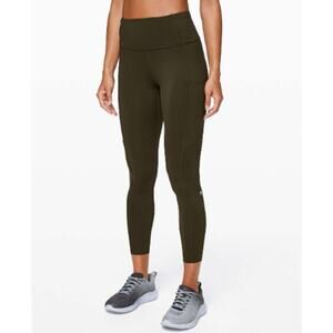 Lululemon Fast + Free Tight II 25" Leggings Pocket Nulux Running Olive Green 10